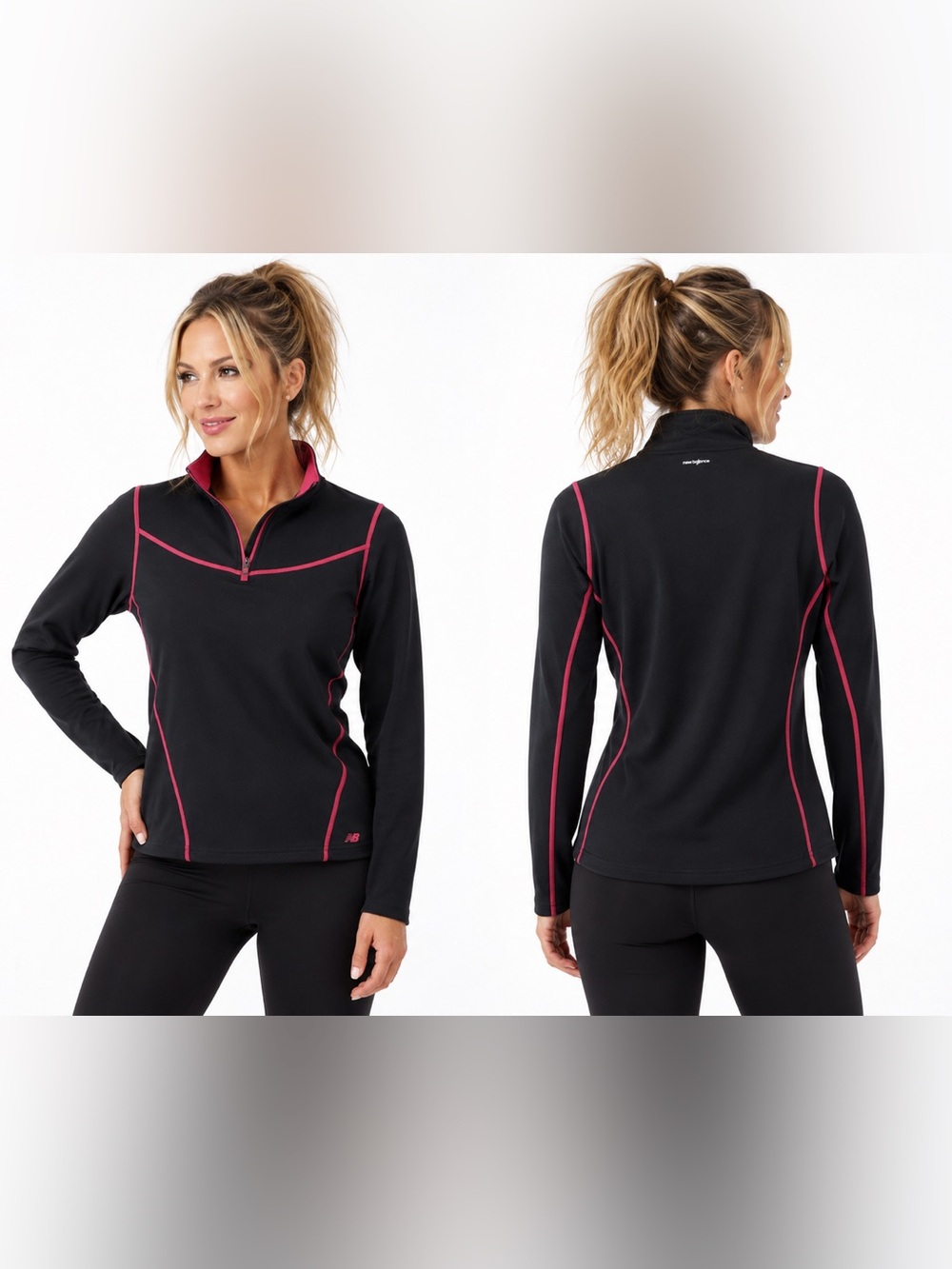 New Balance Black & Pink Quarter Zip Athletic Pullover | SMALL
